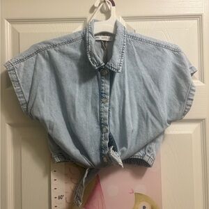 Zara Light Blue Denim Button-Up Top